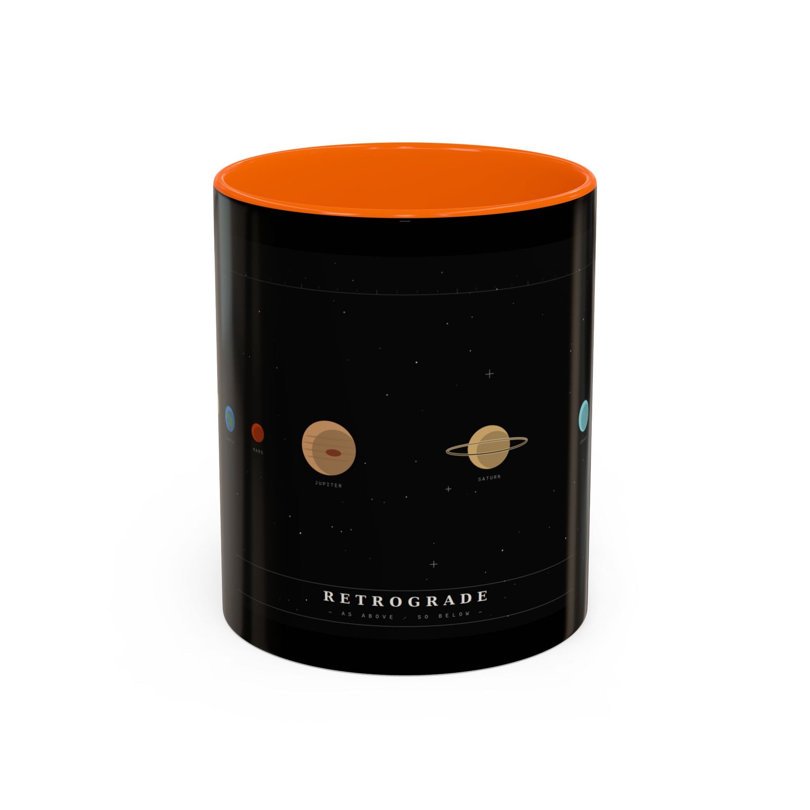 Retrograde Solar System Coffee Mug — Planet Diagram Accent Mug (11/15oz)