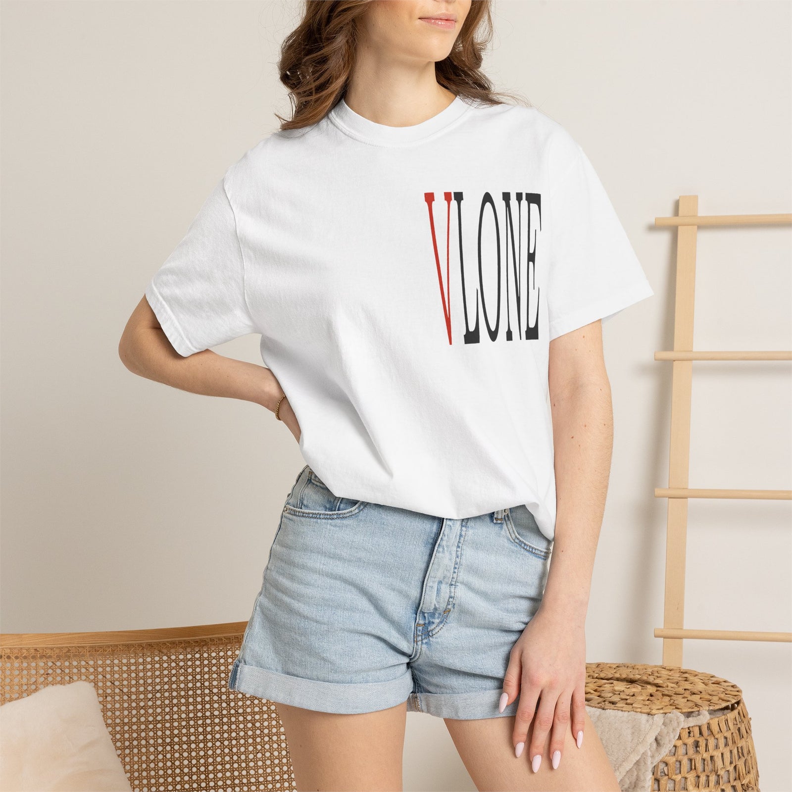 VLONE Graphic T-Shirt — Distressed Red V Logo Front & Back