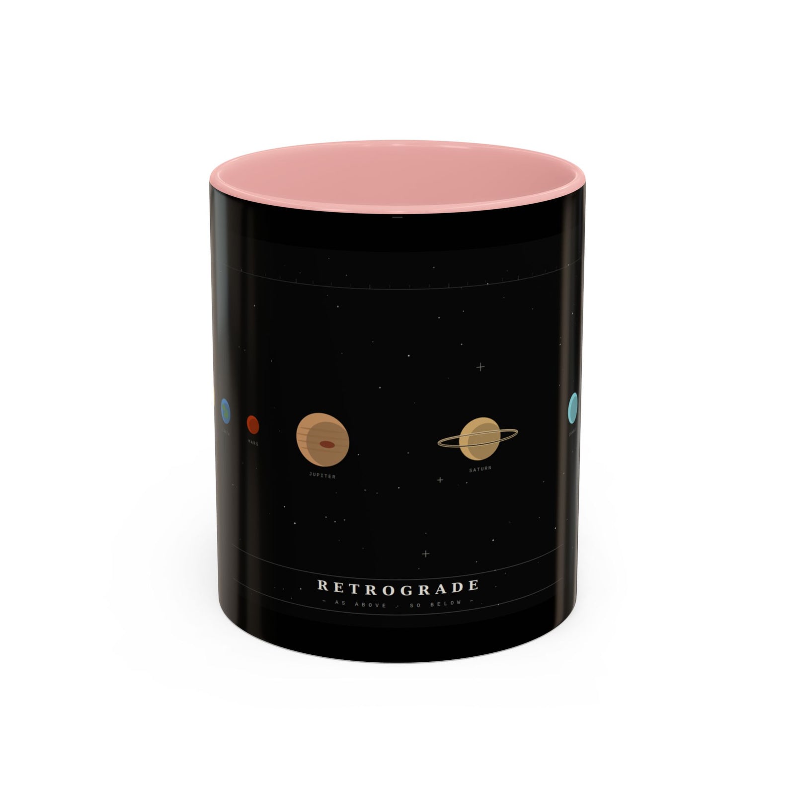 Retrograde Solar System Coffee Mug — Planet Diagram Accent Mug (11/15oz)