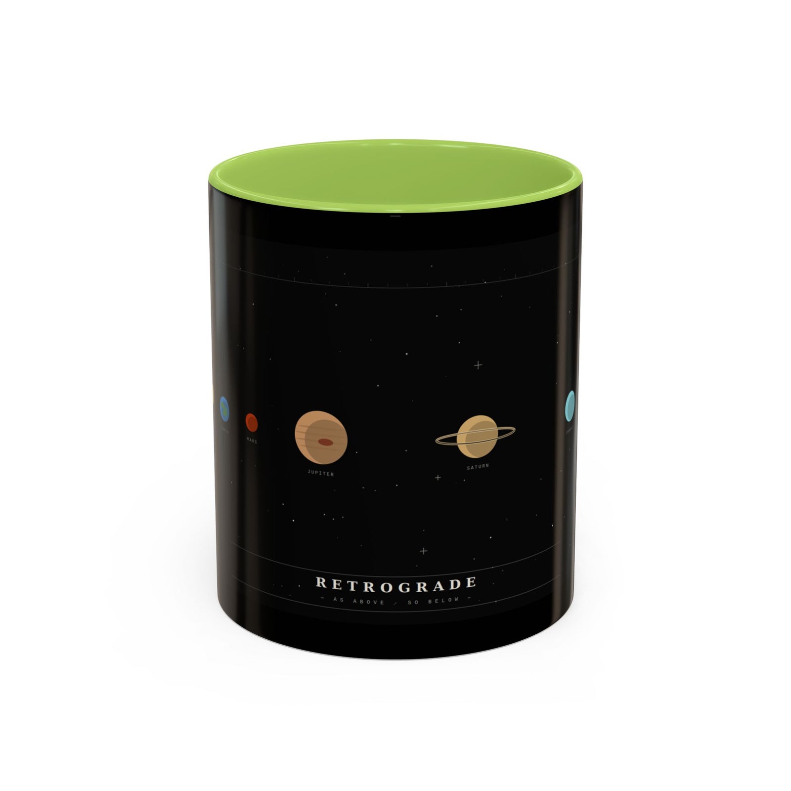 Retrograde Solar System Coffee Mug — Planet Diagram Accent Mug (11/15oz)