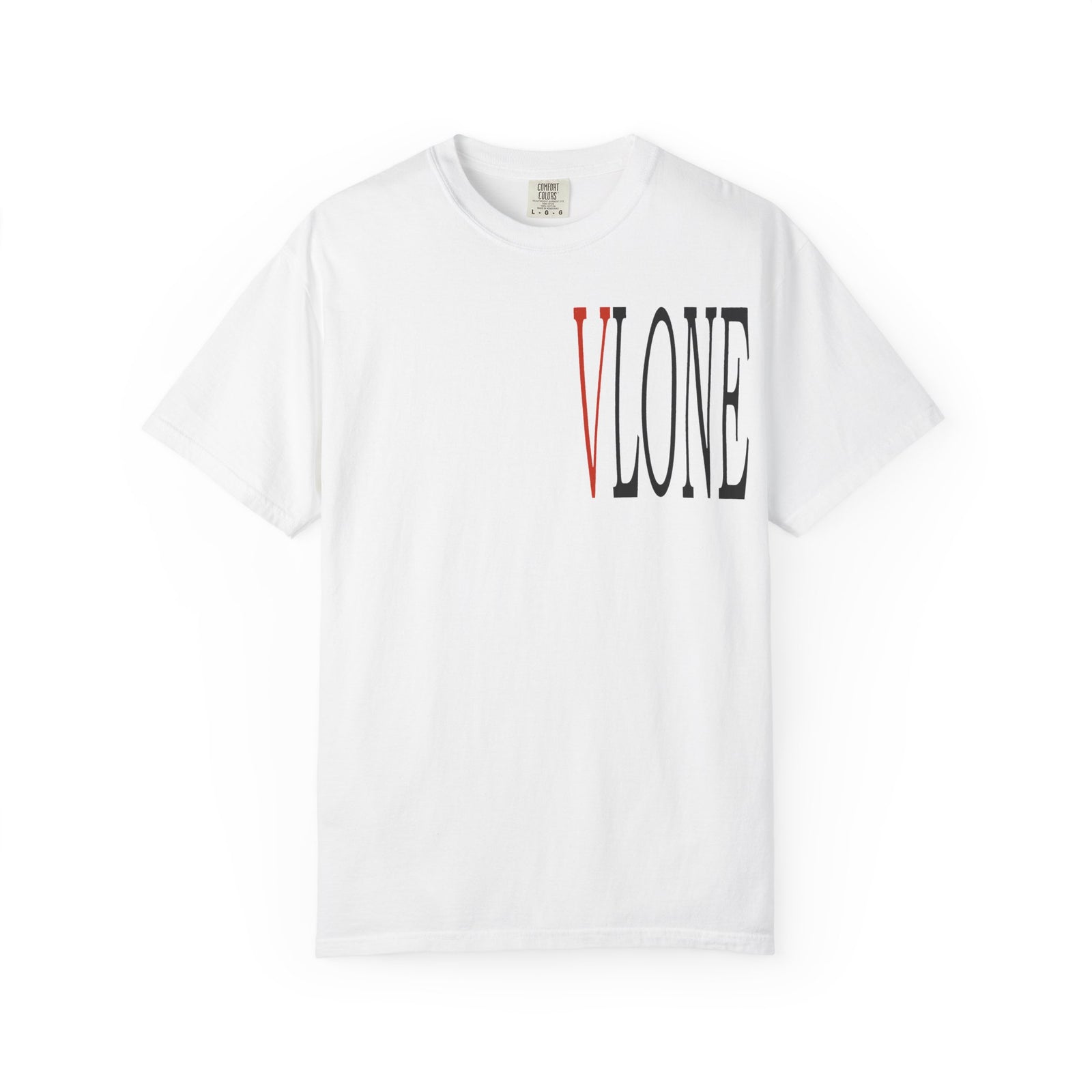 VLONE Graphic T-Shirt — Distressed Red V Logo Front & Back