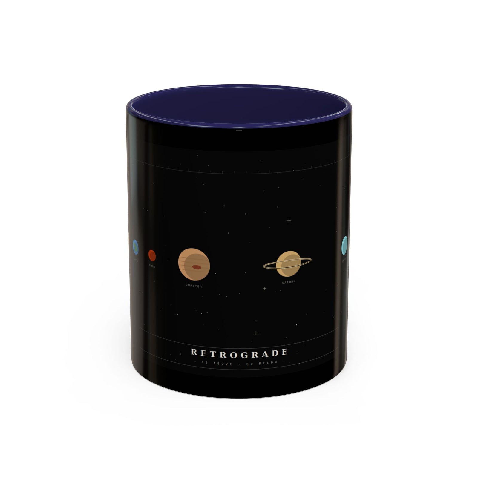 Retrograde Solar System Coffee Mug — Planet Diagram Accent Mug (11/15oz)