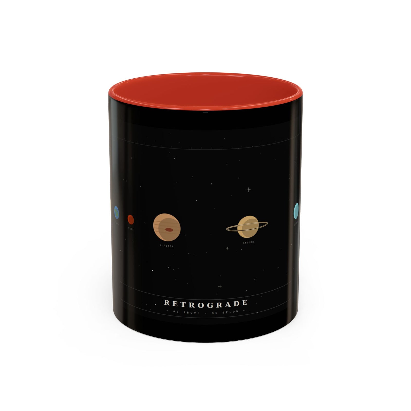 Retrograde Solar System Coffee Mug — Planet Diagram Accent Mug (11/15oz)
