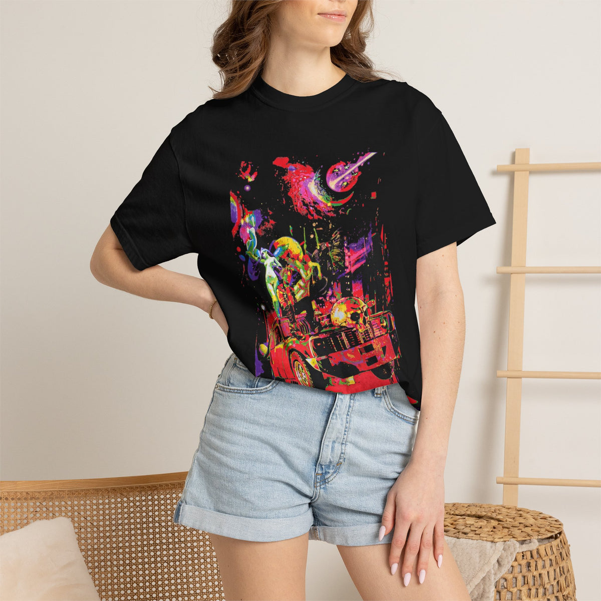Psychedelic Street Art T-Shirt — Colorful Van & 'V' Graphic Tee