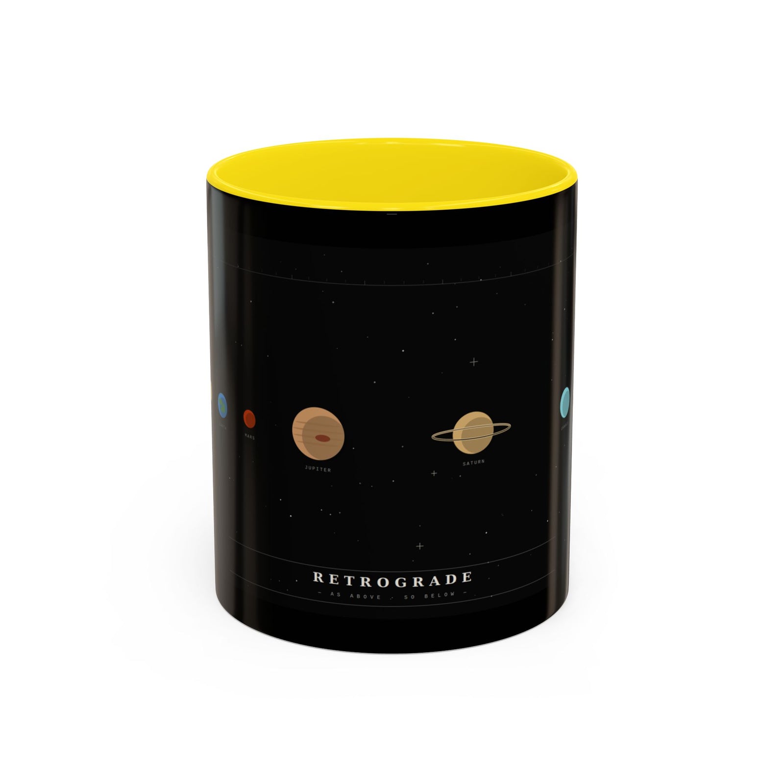 Retrograde Solar System Coffee Mug — Planet Diagram Accent Mug (11/15oz)