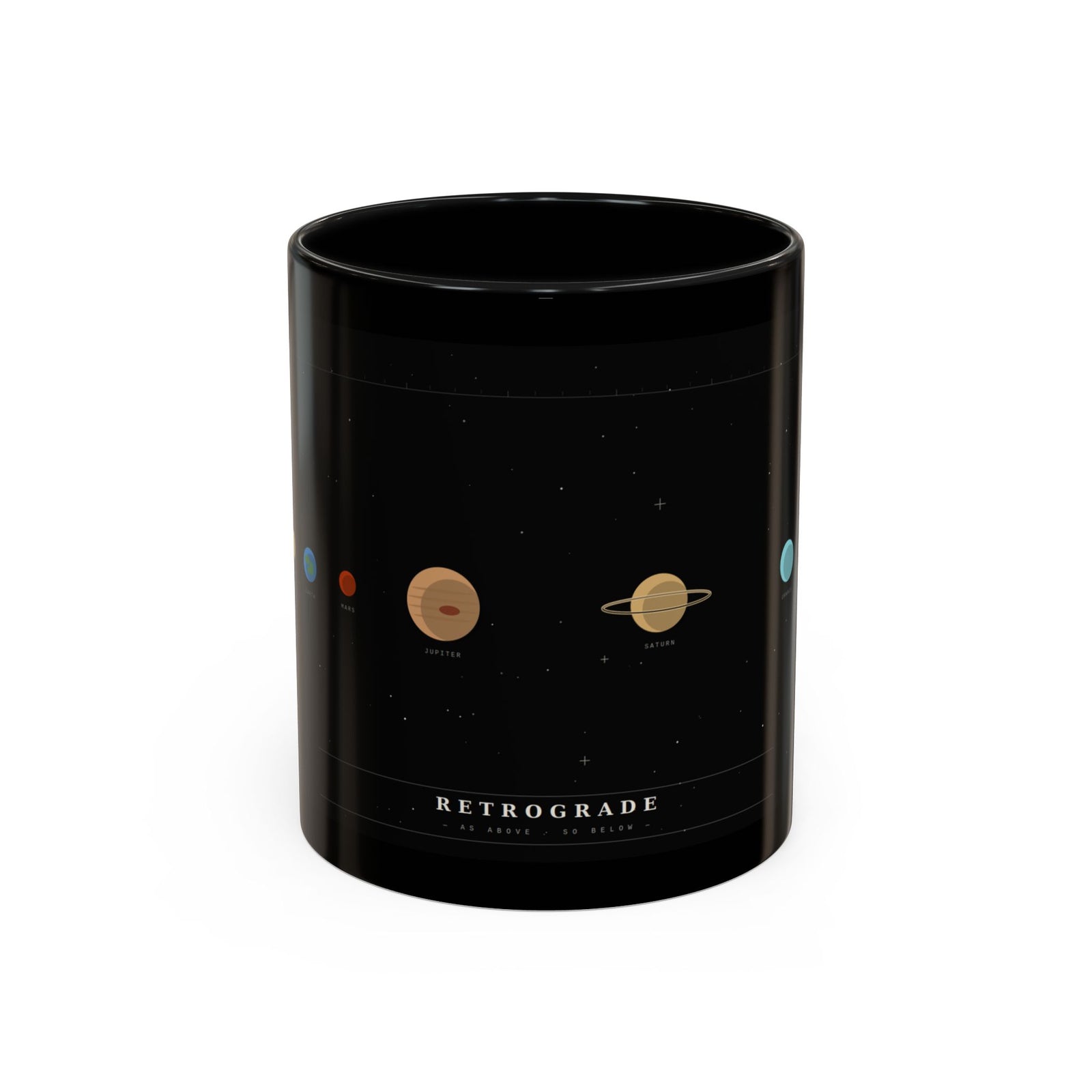 Retrograde Solar System Coffee Mug — Planet Diagram Accent Mug (11/15oz)